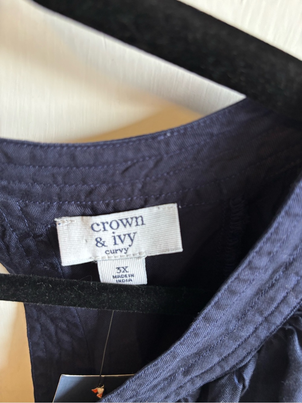 crown & ivy Navy V-Neck Tunic with Colorful Embroidered Sleeves - Picture 3 of 7